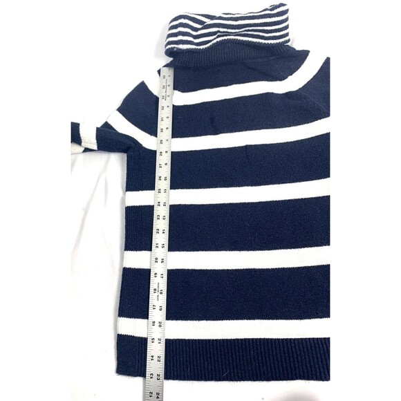 LOFT Knit Women's XS Sweater White Blue Stripe Turtleneck Long Sleeve Cozy Soft - Picture 7 of 8